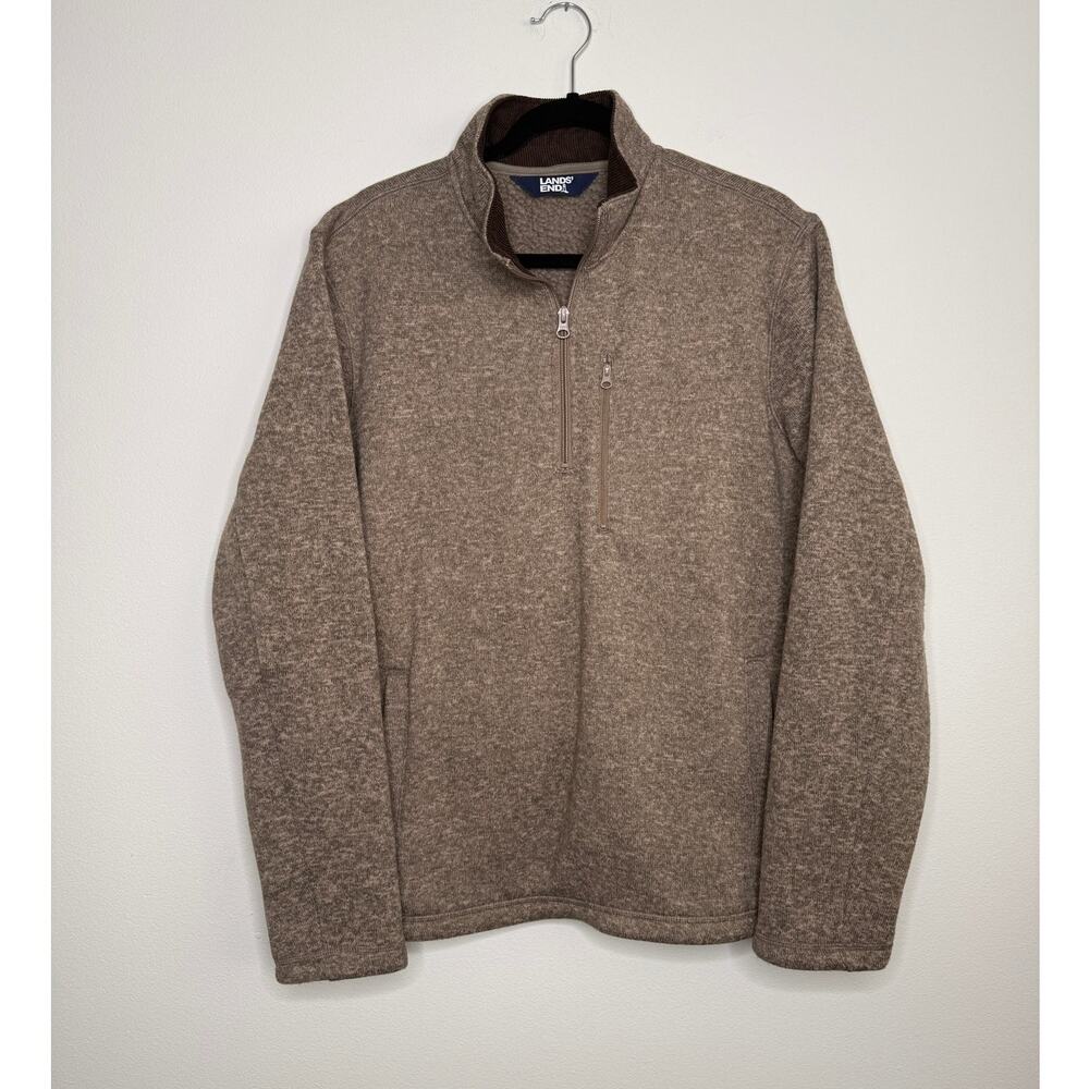 NEW Lands’ End Mens Large 1/4 Zip Fleece Brown Pullover Quarter Zip Sweater